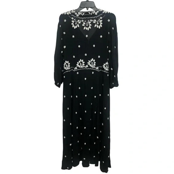 Free People Embroidered Fable Midi Dress Size Medium Black Boho Festival  NWT - www.disolcolor.com